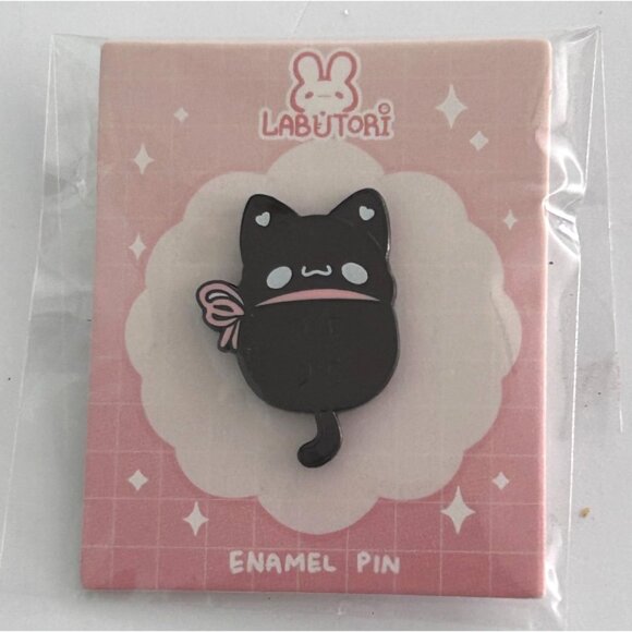 Labutori Black Cat Enamel Lapel Pin Cute Pink Ribbon Backpack Vest - Picture 1 of 3